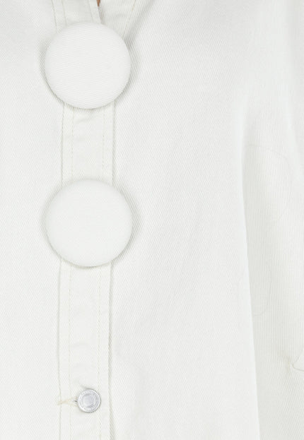 NEW040326 Crème Denim Blouse met Grote Knopen