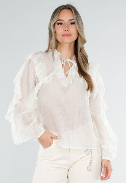 NEW040326 Crème Ruffle Blouse