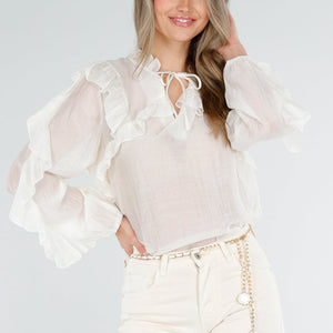 NEW040326 Crème Ruffle Blouse