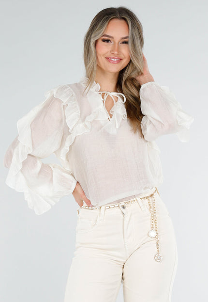 NEW040326 Crème Ruffle Blouse