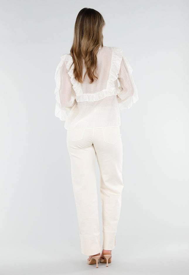 NEW040326 Crème Ruffle Blouse