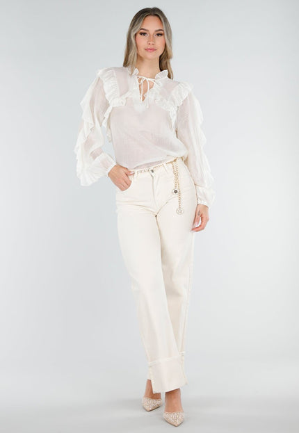 NEW040326 Crème Ruffle Blouse