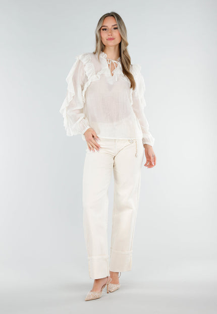 NEW040326 Crème Ruffle Blouse