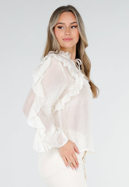 NEW040326 Crème Ruffle Blouse