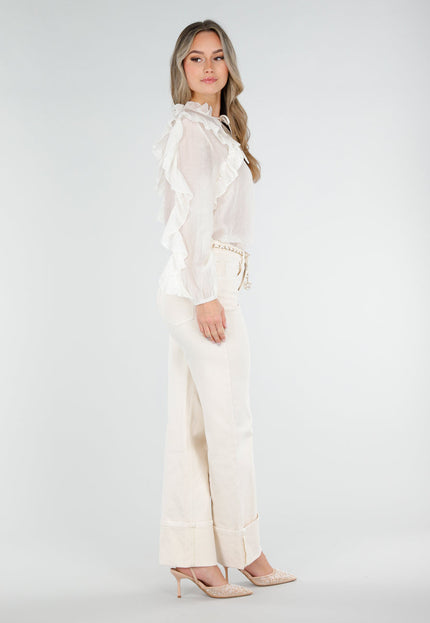 NEW040326 Crème Ruffle Blouse