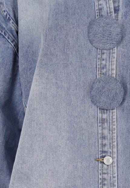 NEW040326 Denim Blauwe Blouse met Grote Knopen