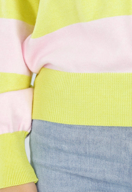 NEW040326 Geel Roze Gestreepte Trui met Kraag