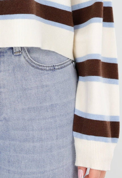 NEW040326 Gestreepte Polo Trui in Blauw en Beige