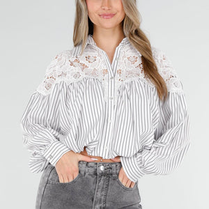 NEW040326 Grijs Gestreepte Cropped Blouse