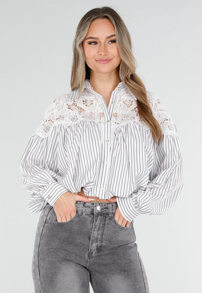 NEW040326 Grijs Gestreepte Cropped Blouse