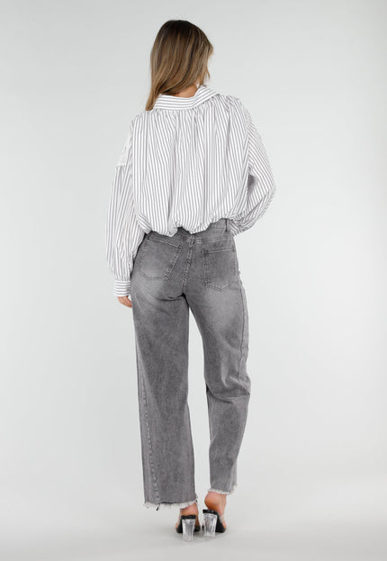 NEW040326 Grijs Gestreepte Cropped Blouse