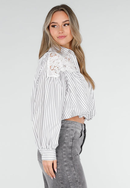 NEW040326 Grijs Gestreepte Cropped Blouse
