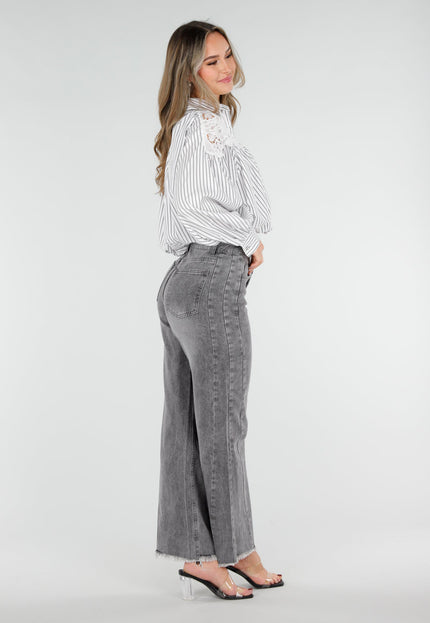 NEW040326 Grijs Gestreepte Cropped Blouse