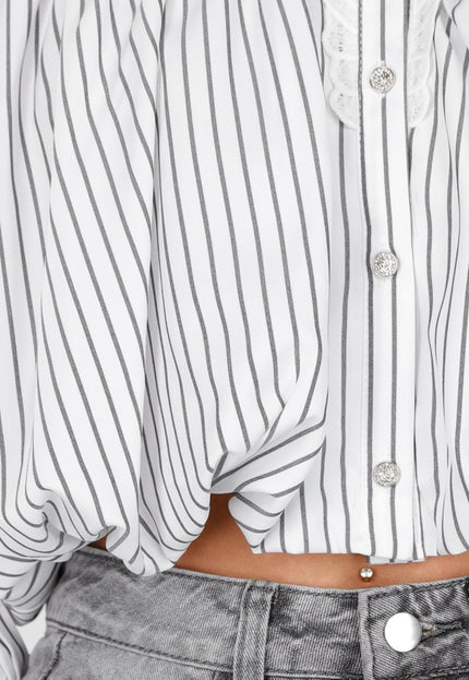 NEW040326 Grijs Gestreepte Cropped Blouse