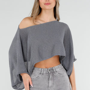 NEW040326 Grijze Cropped Top met Vleermuismouwen