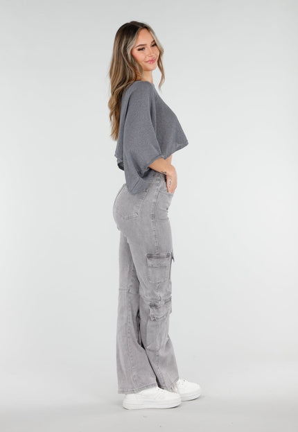 NEW040326 Grijze Cropped Top met Vleermuismouwen