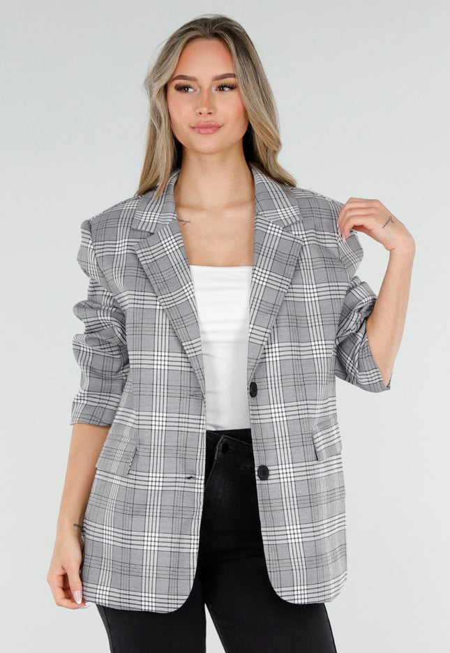 NEW040326 Grijze Geruite Blazer