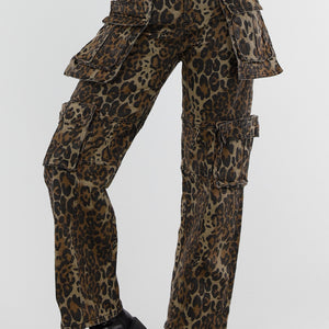 NEW040326 Leopard Print Cargo Broek met Stretch