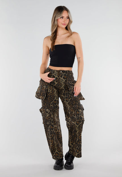 NEW040326 Leopard Print Cargo Broek met Stretch
