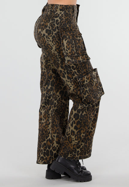 NEW040326 Leopard Print Cargo Broek met Stretch