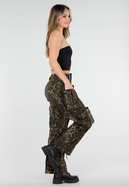 NEW040326 Leopard Print Cargo Broek met Stretch