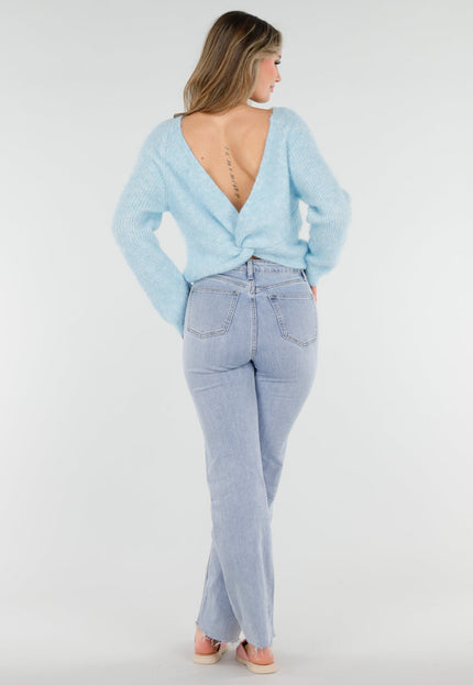 NEW040326 Lichtblauwe Gebreide Trui met Twist