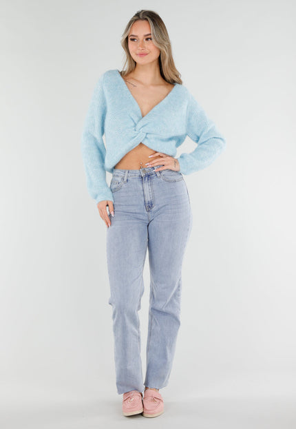 NEW040326 Lichtblauwe Gebreide Trui met Twist