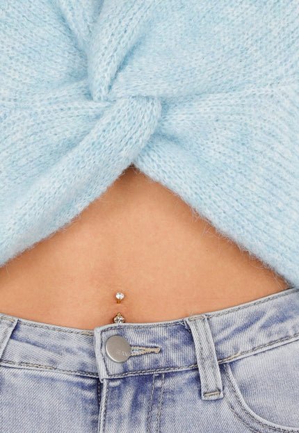 NEW040326 Lichtblauwe Gebreide Trui met Twist