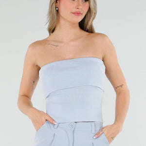 NEW040326 Lichtblauwe Strapless Top