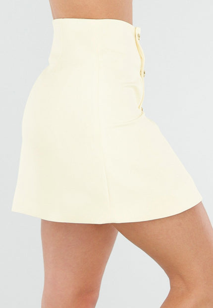 NEW040326 Lichtgele Mini Rok met Overslag