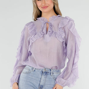 NEW040326 Lila Ruffle Blouse met Strikdetail