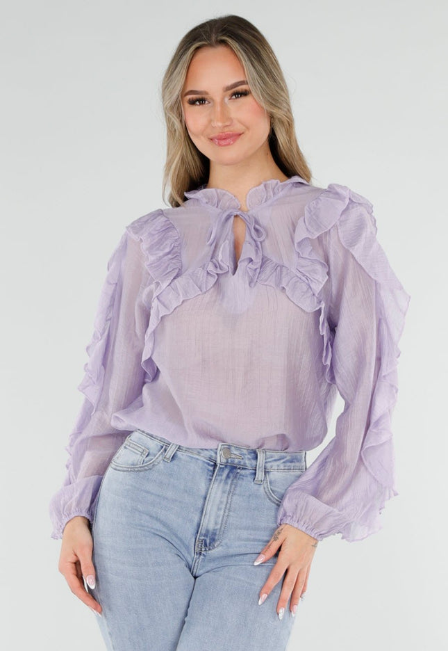 NEW040326 Lila Ruffle Blouse met Strikdetail
