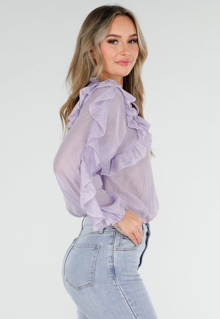NEW040326 Lila Ruffle Blouse met Strikdetail
