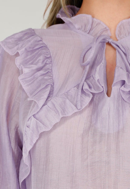 NEW040326 Lila Ruffle Blouse met Strikdetail