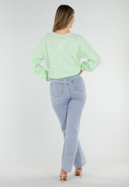 NEW040326 Mintgroene Gebreide Twist Trui