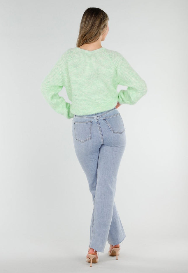 NEW040326 Mintgroene Gebreide Twist Trui