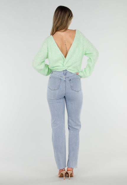 NEW040326 Mintgroene Gebreide Twist Trui