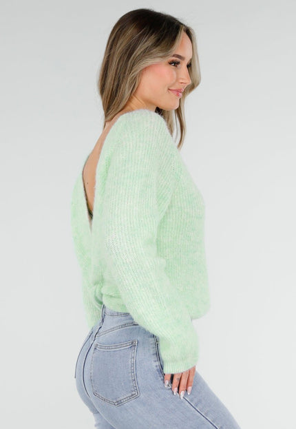 NEW040326 Mintgroene Gebreide Twist Trui