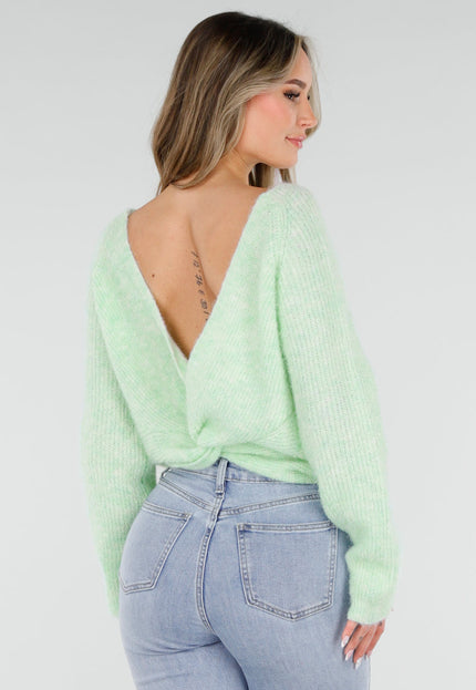 NEW040326 Mintgroene Gebreide Twist Trui