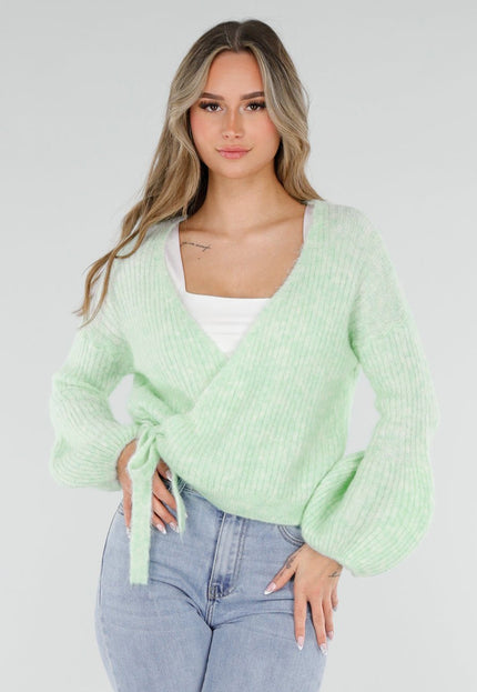 NEW040326 Mintgroene Wikkel Vest met Ballonmouwen