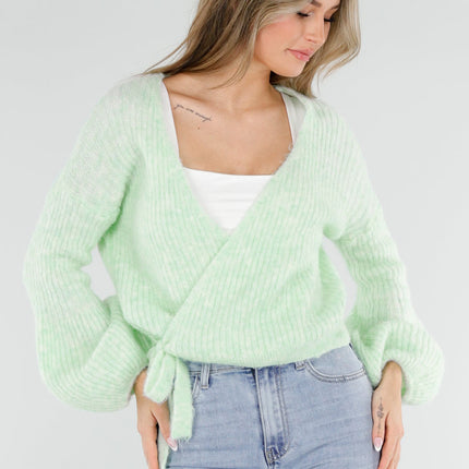 NEW040326 Mintgroene Wikkel Vest met Ballonmouwen
