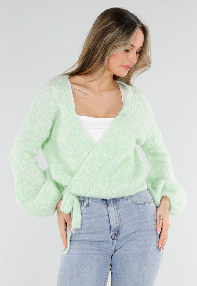 NEW040326 Mintgroene Wikkel Vest met Ballonmouwen