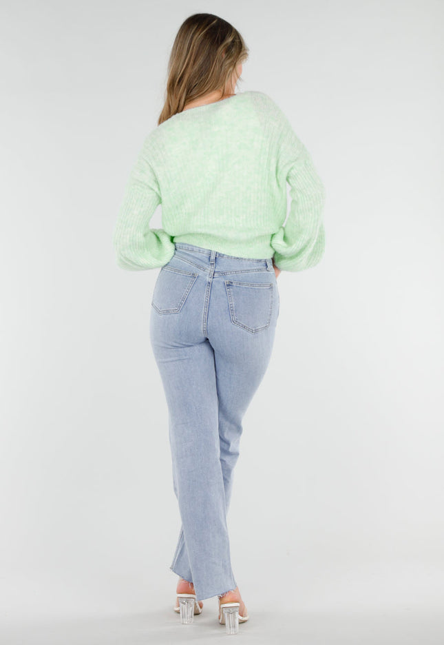 NEW040326 Mintgroene Wikkel Vest met Ballonmouwen