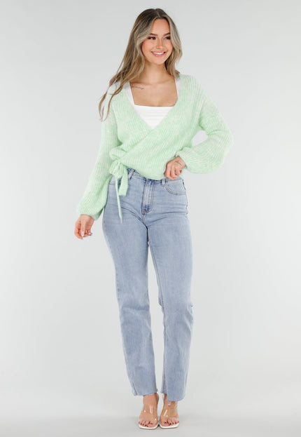 NEW040326 Mintgroene Wikkel Vest met Ballonmouwen