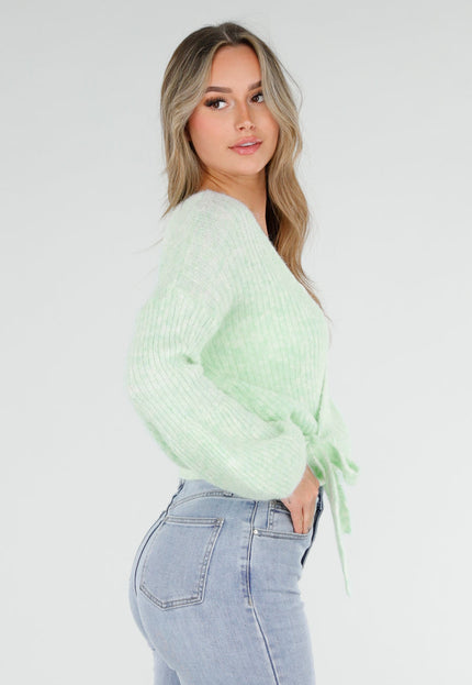 NEW040326 Mintgroene Wikkel Vest met Ballonmouwen