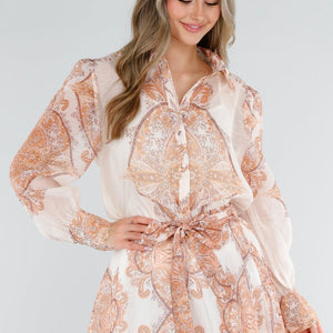 NEW040326 Oranje Blouse met Paisley Print