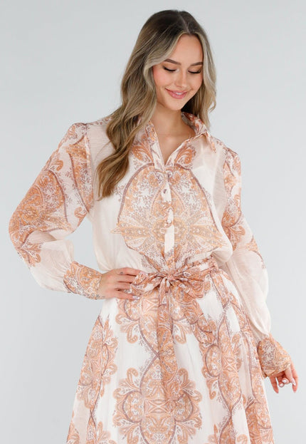 NEW040326 Oranje Blouse met Paisley Print