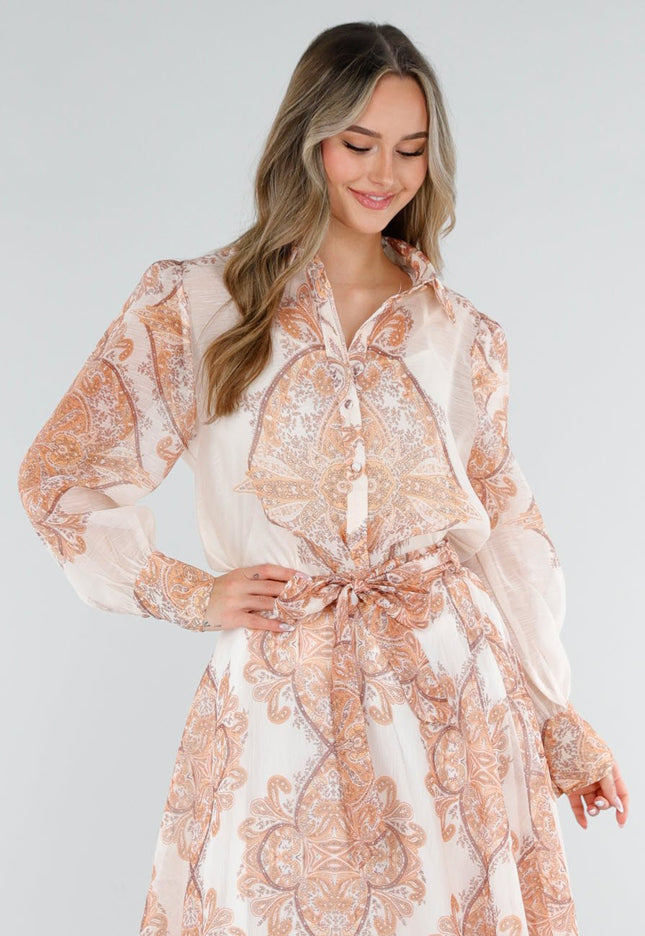 NEW040326 Oranje Blouse met Paisley Print