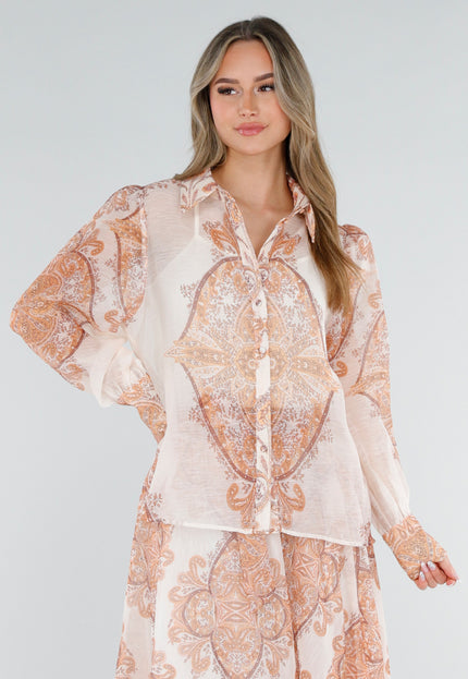 NEW040326 Oranje Blouse met Paisley Print