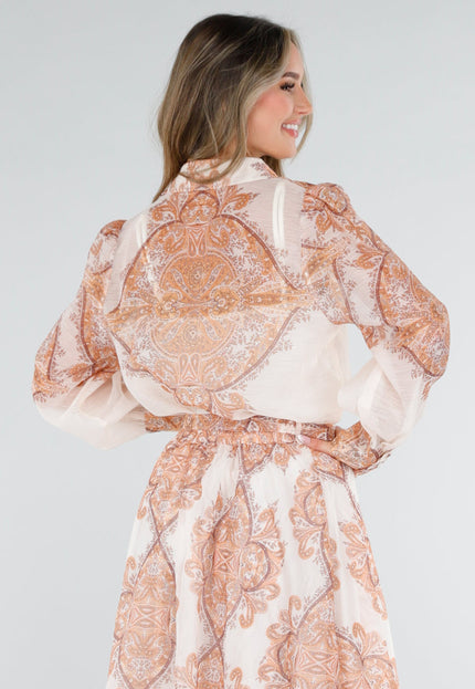 NEW040326 Oranje Blouse met Paisley Print